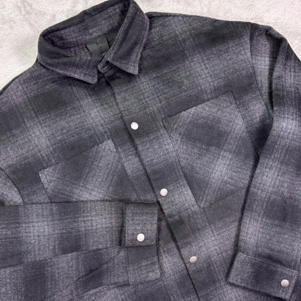 Jack & Jones Mens Shirt‎ Jacket M Black Check Jorbane Plaid Snap Button 12204201